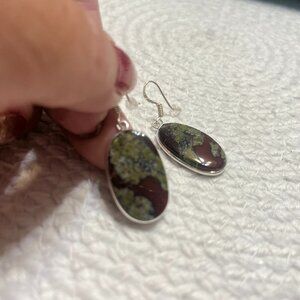 Natural DRAGON BLOOD JASPER Handmade Sterling 925 Dangle Earrings #669D